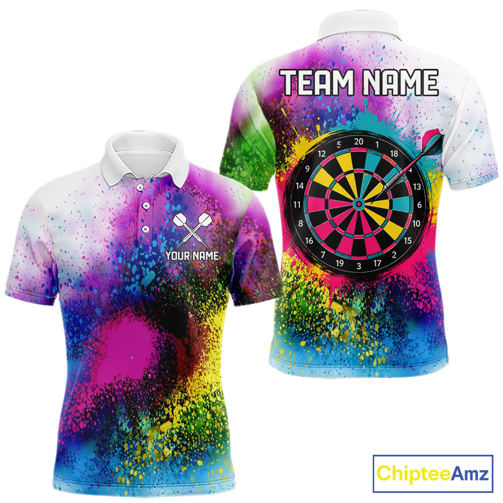 Colorful Splatter Dart Polo 1/4-Zip Shirt For Men Personalized Splash Dartboard Team Name Jersey Darts Player Gift NYN4705