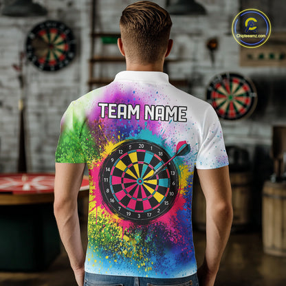 Colorful Splatter Dart Polo 1/4-Zip Shirt For Men Personalized Splash Dartboard Team Name Jersey Darts Player Gift NYN4705