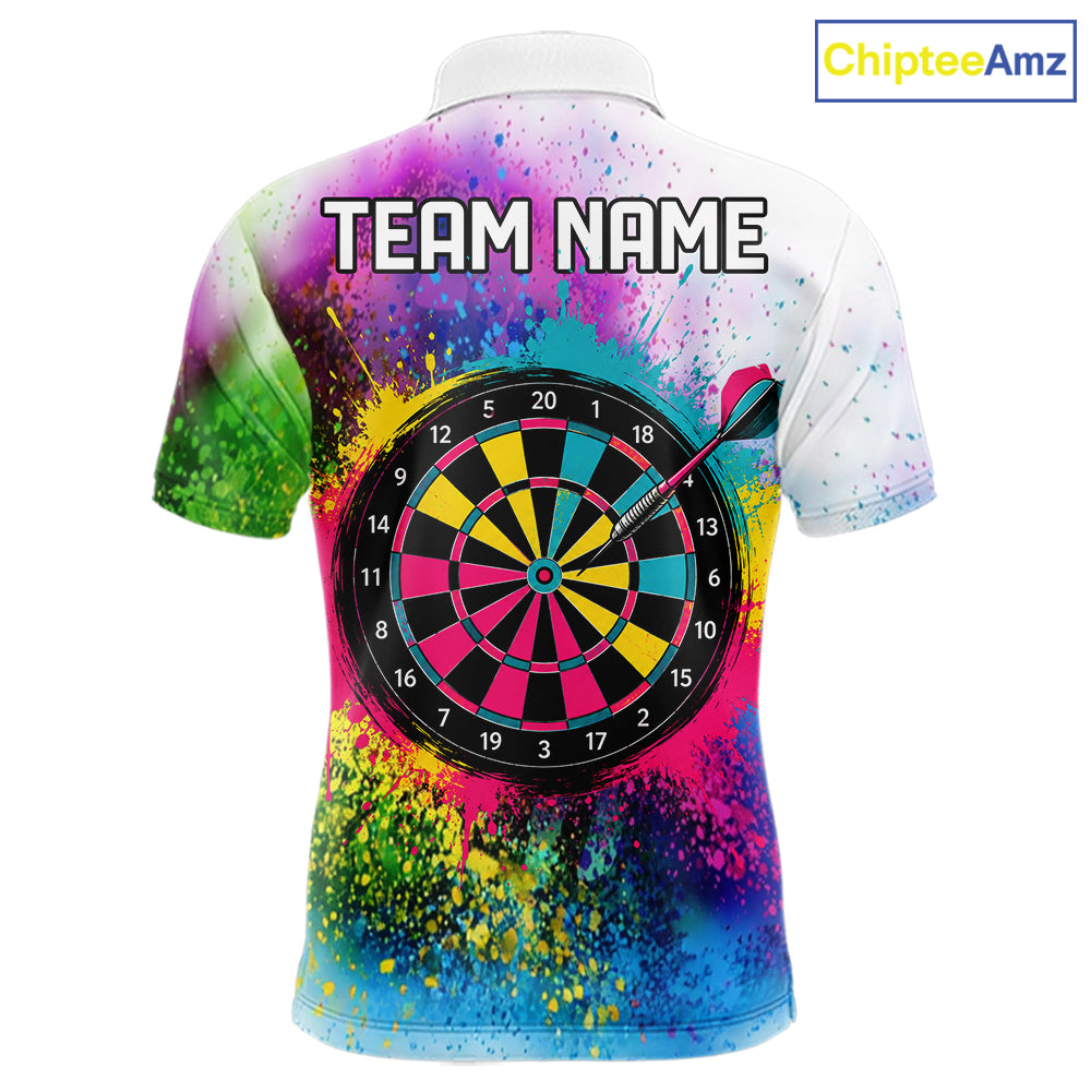 Colorful Splatter Dart Polo 1/4-Zip Shirt For Men Personalized Splash Dartboard Team Name Jersey Darts Player Gift NYN4705