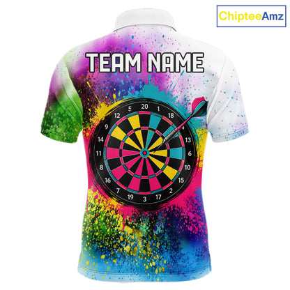 Colorful Splatter Dart Polo 1/4-Zip Shirt For Men Personalized Splash Dartboard Team Name Jersey Darts Player Gift NYN4705