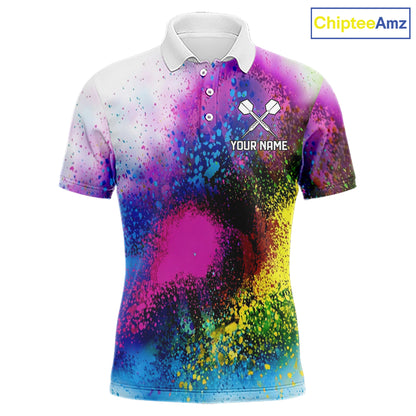 Colorful Splatter Dart Polo 1/4-Zip Shirt For Men Personalized Splash Dartboard Team Name Jersey Darts Player Gift NYN4705