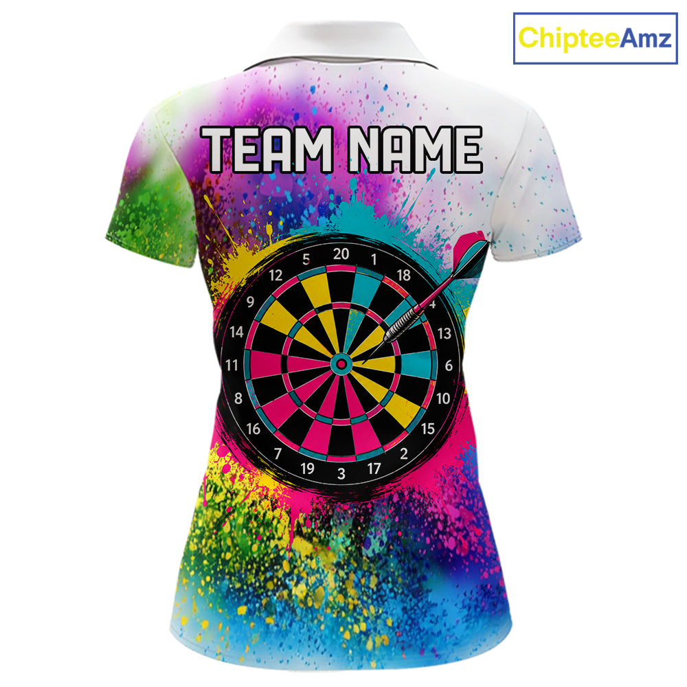 Colorful Splatter Dart Polo 1/4-Zip Shirt For Women Personalized Splash Dartboard Team Name Jersey Darts Player Gift NYN4705