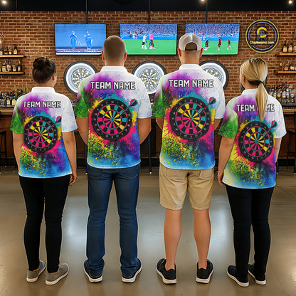 Colorful Splatter Dart Polo 1/4-Zip Shirt For Men Personalized Splash Dartboard Team Name Jersey Darts Player Gift NYN4705