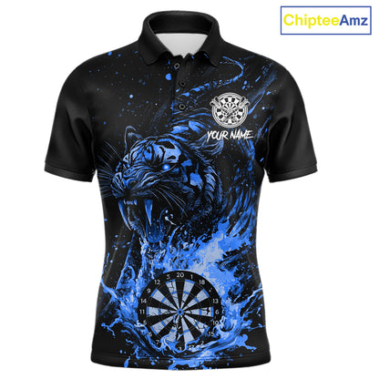 Custom Blue Horror Tiger Grunge Men Darts Polo 1/4-Zip League Shirts Splatter Dart Team Jerseys NYN4707
