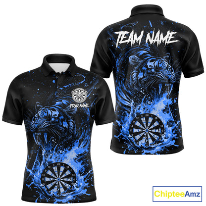 Custom Blue Horror Tiger Grunge Men Darts Polo 1/4-Zip League Shirts Splatter Dart Team Jerseys NYN4707