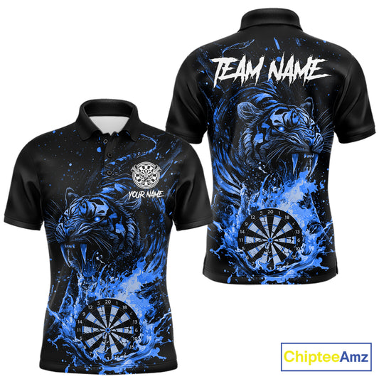 Custom Blue Horror Tiger Grunge Men Darts Polo 1/4-Zip League Shirts Splatter Dart Team Jerseys NYN4707