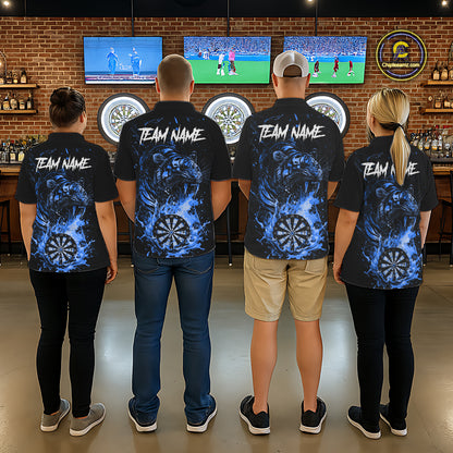 Custom Blue Horror Tiger Grunge Men Darts Polo 1/4-Zip League Shirts Splatter Dart Team Jerseys NYN4707