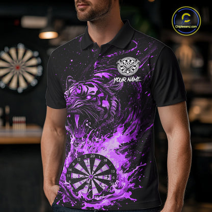 Custom Purple Horror Tiger Grunge Men Darts Polo 1/4-Zip League Shirts Splatter Dart Team Jerseys NYN4708