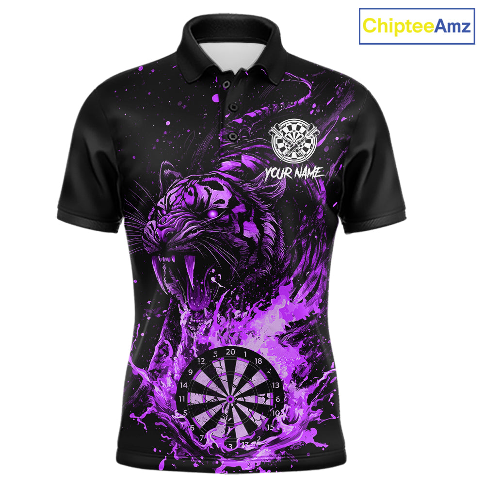 Custom Purple Horror Tiger Grunge Men Darts Polo 1/4-Zip League Shirts Splatter Dart Team Jerseys NYN4708