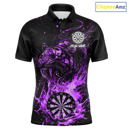 Custom Purple Horror Tiger Grunge Men Darts Polo 1/4-Zip League Shirts Splatter Dart Team Jerseys NYN4708