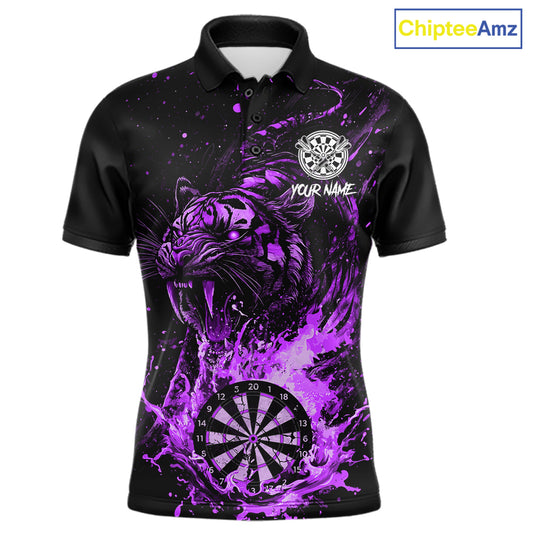 Custom Purple Horror Tiger Grunge Men Darts Polo 1/4-Zip League Shirts Splatter Dart Team Jerseys NYN4708