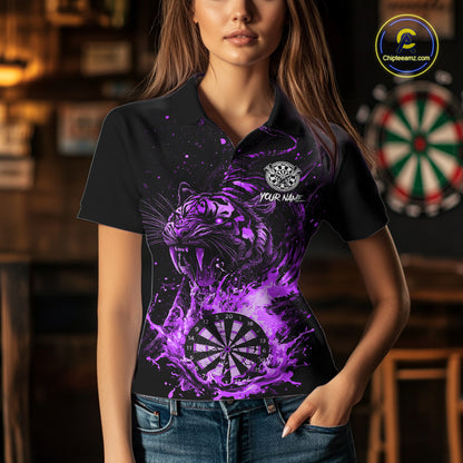 Custom Purple Horror Tiger Grunge Women Darts Polo 1/4-Zip League Shirts Splatter Dart Team Jerseys NYN4708