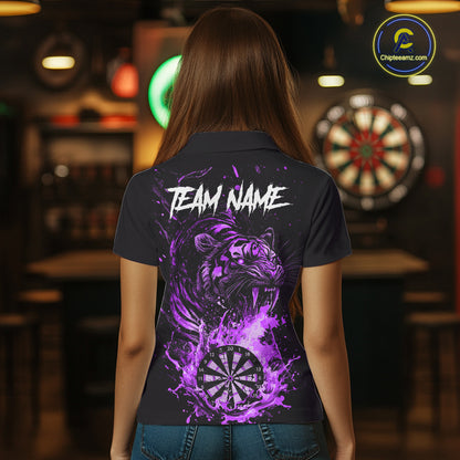 Custom Purple Horror Tiger Grunge Women Darts Polo 1/4-Zip League Shirts Splatter Dart Team Jerseys NYN4708