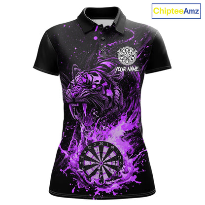 Custom Purple Horror Tiger Grunge Women Darts Polo 1/4-Zip League Shirts Splatter Dart Team Jerseys NYN4708