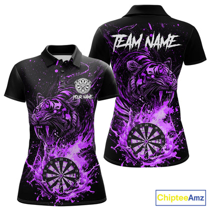 Custom Purple Horror Tiger Grunge Women Darts Polo 1/4-Zip League Shirts Splatter Dart Team Jerseys NYN4708