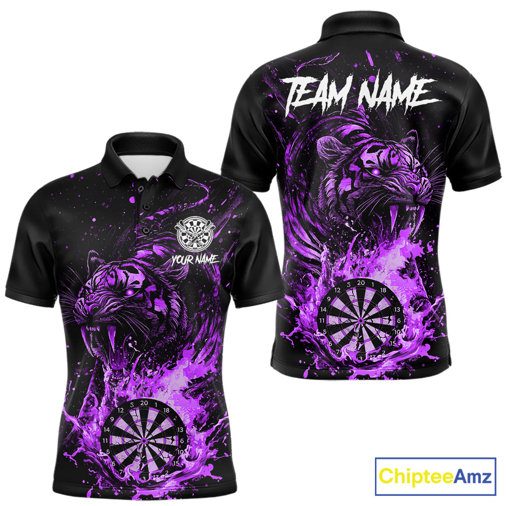 Custom Purple Horror Tiger Grunge Men Darts Polo 1/4-Zip League Shirts Splatter Dart Team Jerseys NYN4708