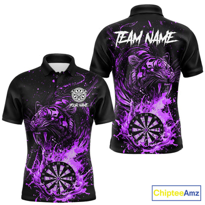 Custom Purple Horror Tiger Grunge Men Darts Polo 1/4-Zip League Shirts Splatter Dart Team Jerseys NYN4708