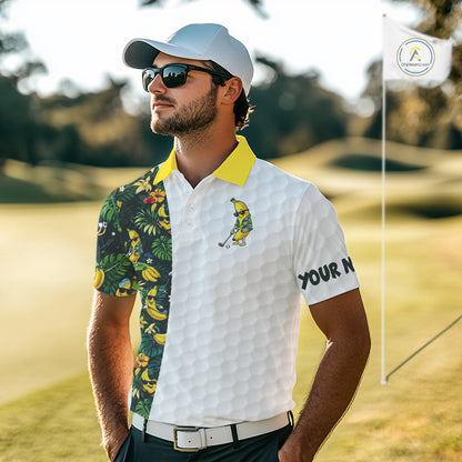 Custom Banaba Golfer Golf Ball Team Attire Tropical Monstera Golf Polo Golf Shirts For Men NYN3178