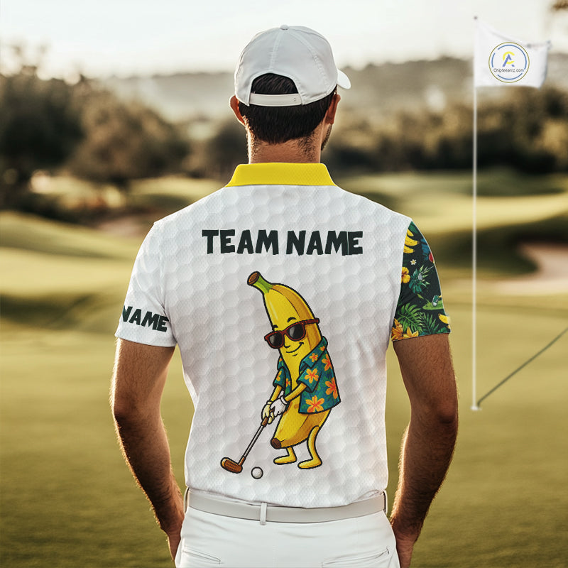 Custom Banaba Golfer Golf Ball Team Attire Tropical Monstera Golf Polo Golf Shirts For Men NYN3178