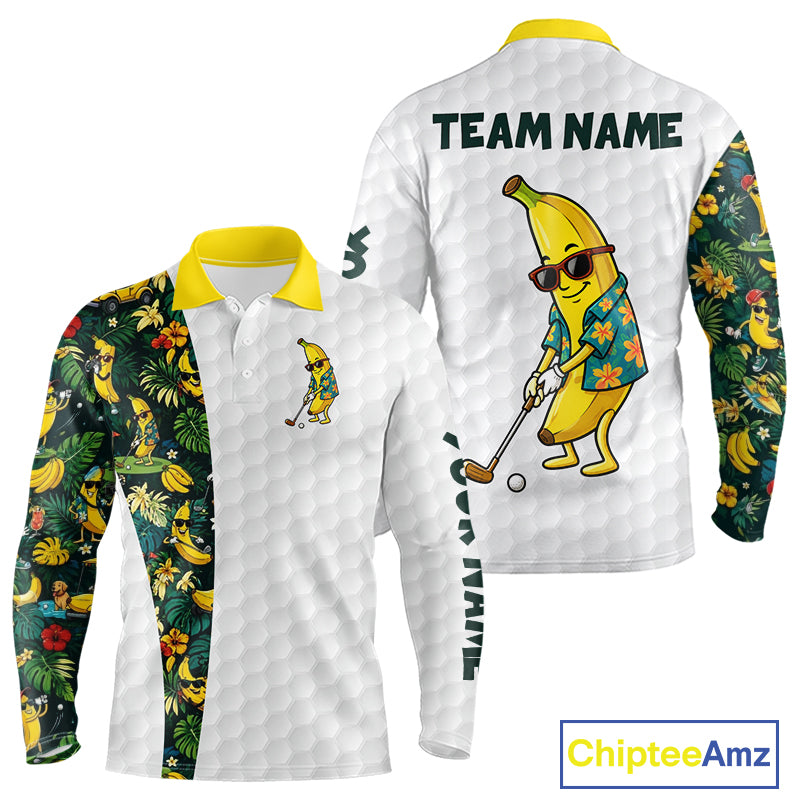 Custom Banaba Golfer Golf Ball Team Attire Tropical Monstera Golf Polo Golf Shirts For Men NYN3178