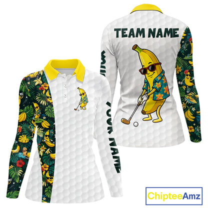 Custom Banaba Golfer Golf Ball Team Attire Tropical Monstera Golf Polo Golf Shirts For Women NYN3178
