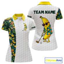Load image into Gallery viewer, Custom Banaba Golfer Golf Ball Team Attire Tropical Monstera Golf Polo Golf Shirts For Women NYN3178