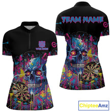 Load image into Gallery viewer, Custom Butterfly Skull Splatter Dartboard Women Darts Quarter-Zip Shirt Colorful Dart Jerseys NYN1830