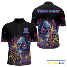Load image into Gallery viewer, Custom Butterfly Skull Splatter Dartboard Men Darts Quarter-Zip Shirt Colorful Dart Jerseys NYN1830