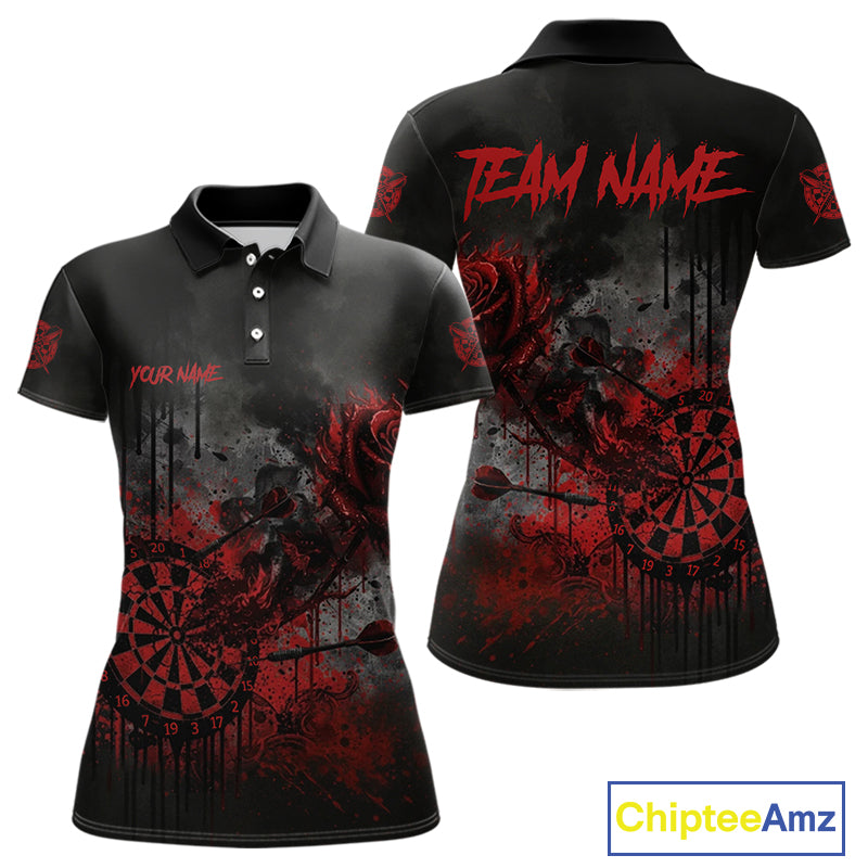 Custom Red Splatter Rose Dartboard Grunge Darts Polo Shirt For Women Outfit Dart Jerseys NYN1832