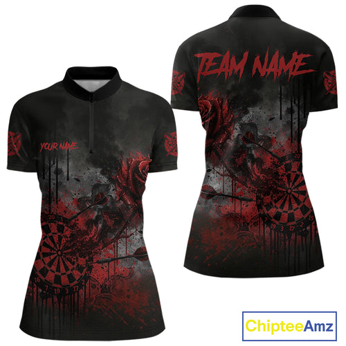 Custom Red Splatter Rose Dartboard Grunge Darts Quarter-Zip Shirt For Women Outfit Dart Jerseys NYN1832