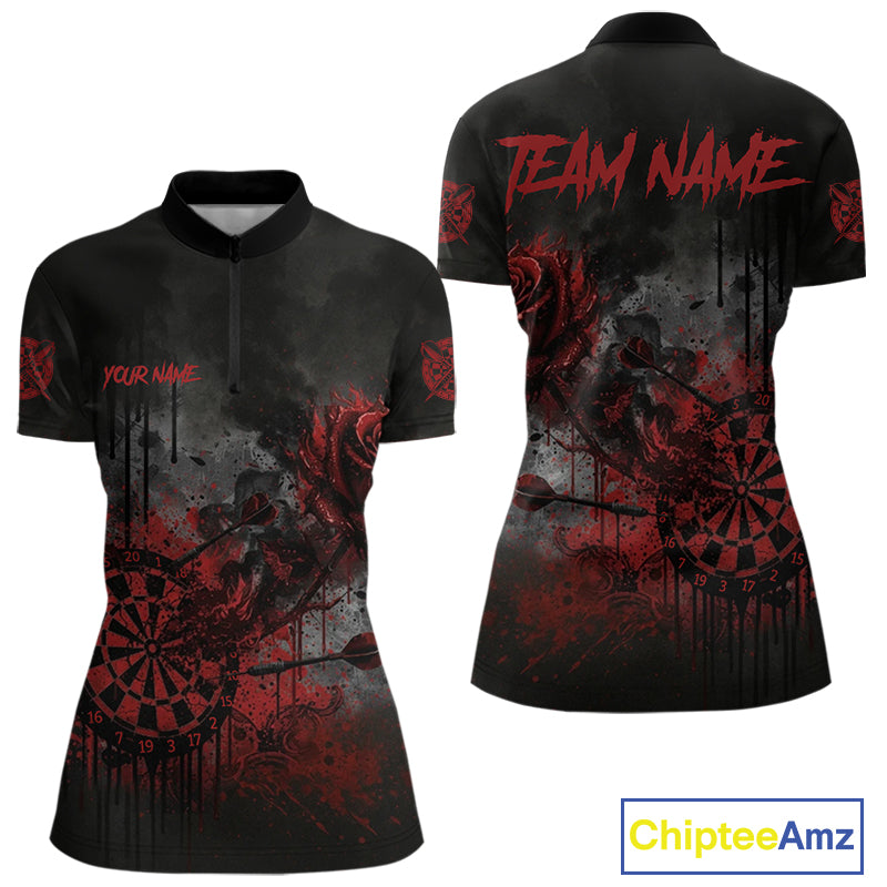 Custom Red Splatter Rose Dartboard Grunge Darts Quarter-Zip Shirt For Women Outfit Dart Jerseys NYN1832