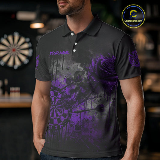 Custom Purple Splatter Rose Dartboard Grunge Darts Polo Shirt For Men Outfit Dart Jerseys NYN1833