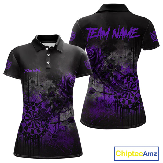 Custom Purple Splatter Rose Dartboard Grunge Darts Polo Shirt For Women Outfit Dart Jerseys NYN1833