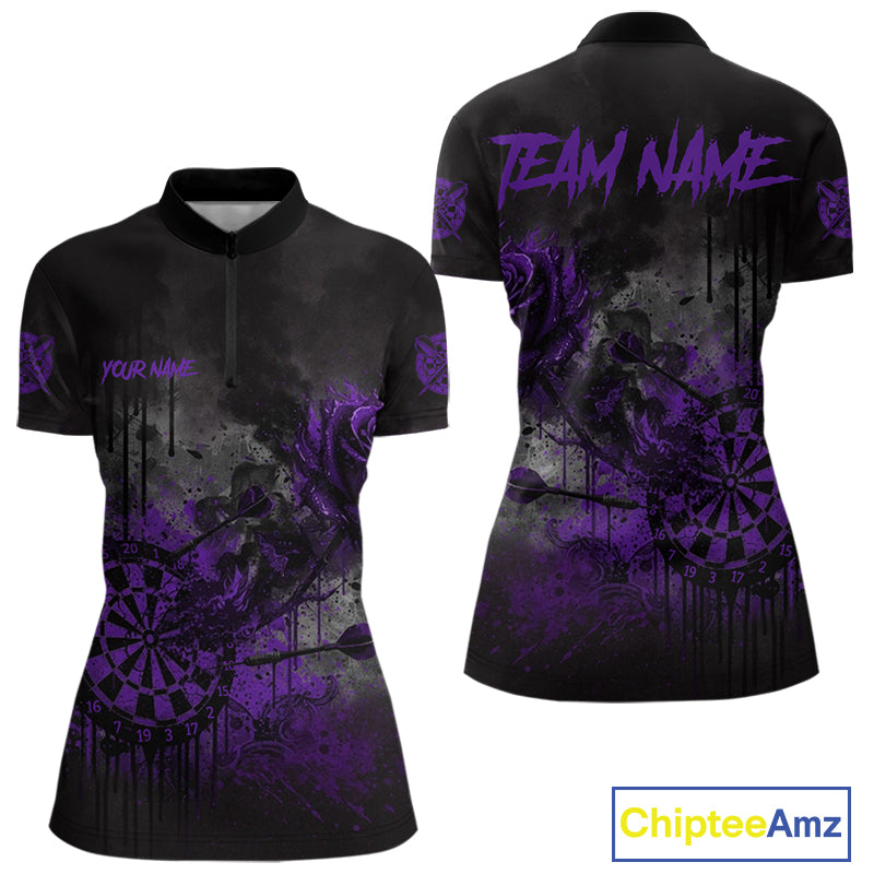 Custom Purple Splatter Rose Dartboard Grunge Darts Quarter-Zip Shirt For Women Outfit Dart Jerseys NYN1833