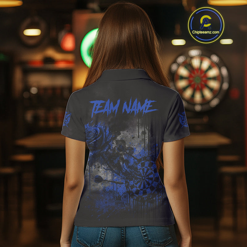 Custom Blue Splatter Rose Dartboard Grunge Darts Polo Shirt For Women Outfit Dart Jerseys NYN1834