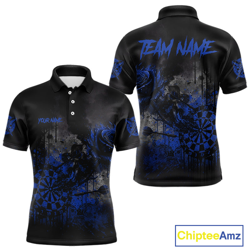 Custom Blue Splatter Rose Dartboard Grunge Darts Polo Shirt For Men Outfit Dart Jerseys NYN1834