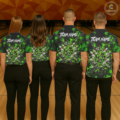 Green Slime Skull Bowling Shirt For Men Custom Name Brick Wall Chains Youth Bowler Team Jersey NYN5095