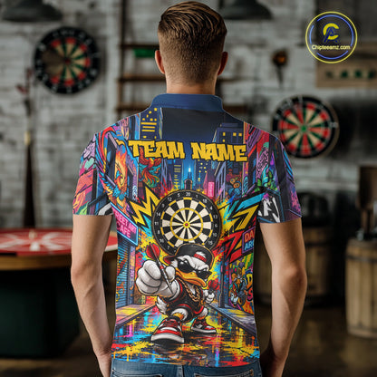 Custom Hip Hop Duck Funny Darts Shirt For Men Personalized Graffiti Darts Polo 1/4-Zip Darts Team Gift NYN5104