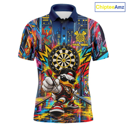 Custom Hip Hop Duck Funny Darts Shirt For Men Personalized Graffiti Darts Polo 1/4-Zip Darts Team Gift NYN5104