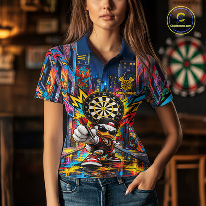 Custom Hip Hop Duck Funny Darts Shirt For Women Personalized Graffiti Darts Polo 1/4-Zip Darts Team Gift NYN5104