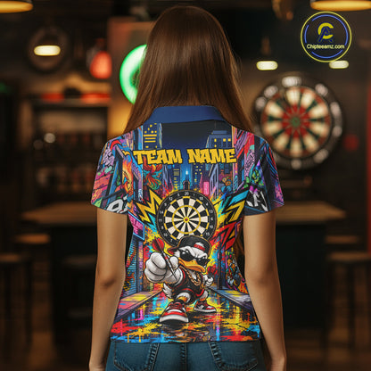 Custom Hip Hop Duck Funny Darts Shirt For Women Personalized Graffiti Darts Polo 1/4-Zip Darts Team Gift NYN5104