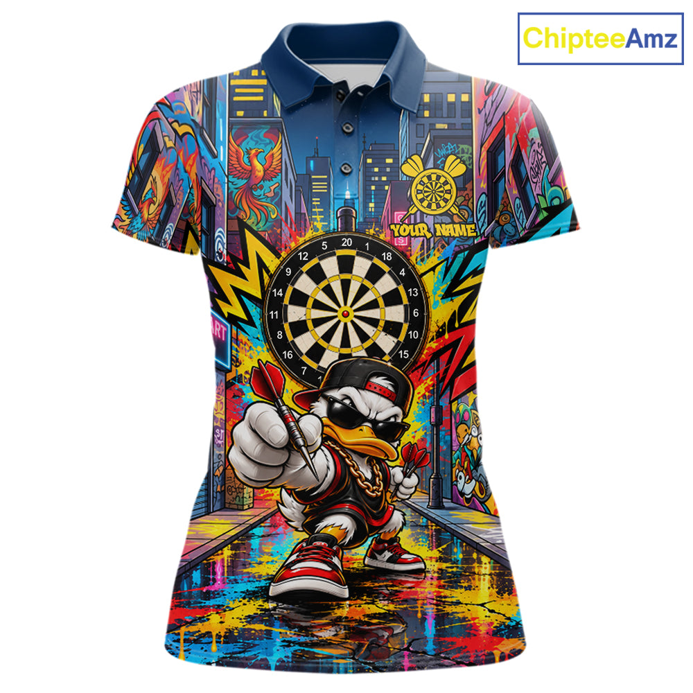 Custom Hip Hop Duck Funny Darts Shirt For Women Personalized Graffiti Darts Polo 1/4-Zip Darts Team Gift NYN5104