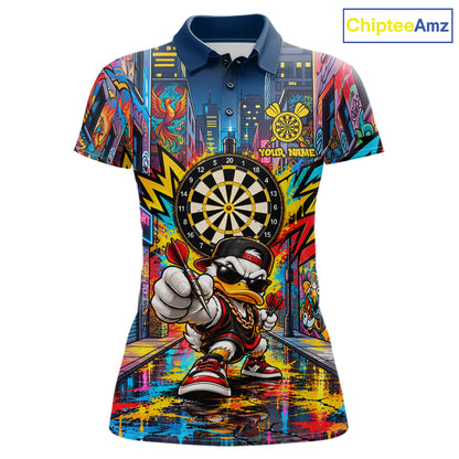 Custom Hip Hop Duck Funny Darts Shirt For Women Personalized Graffiti Darts Polo 1/4-Zip Darts Team Gift NYN5104