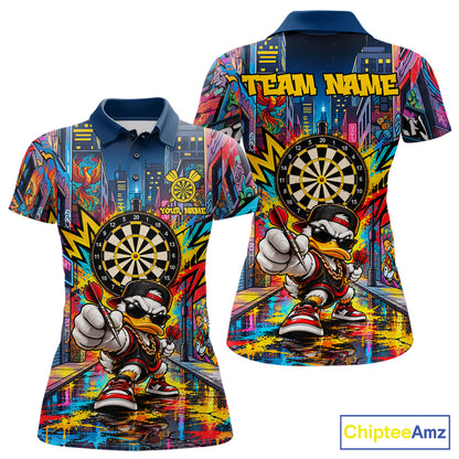 Custom Hip Hop Duck Funny Darts Shirt For Women Personalized Graffiti Darts Polo 1/4-Zip Darts Team Gift NYN5104