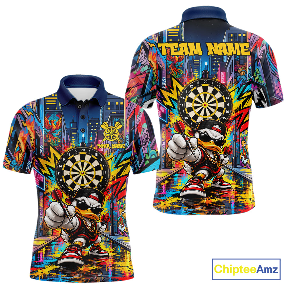Custom Hip Hop Duck Funny Darts Shirt For Men Personalized Graffiti Darts Polo 1/4-Zip Darts Team Gift NYN5104