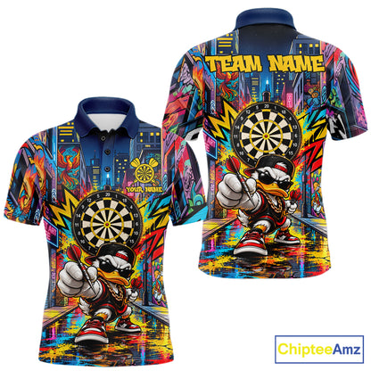 Custom Hip Hop Duck Funny Darts Shirt For Men Personalized Graffiti Darts Polo 1/4-Zip Darts Team Gift NYN5104