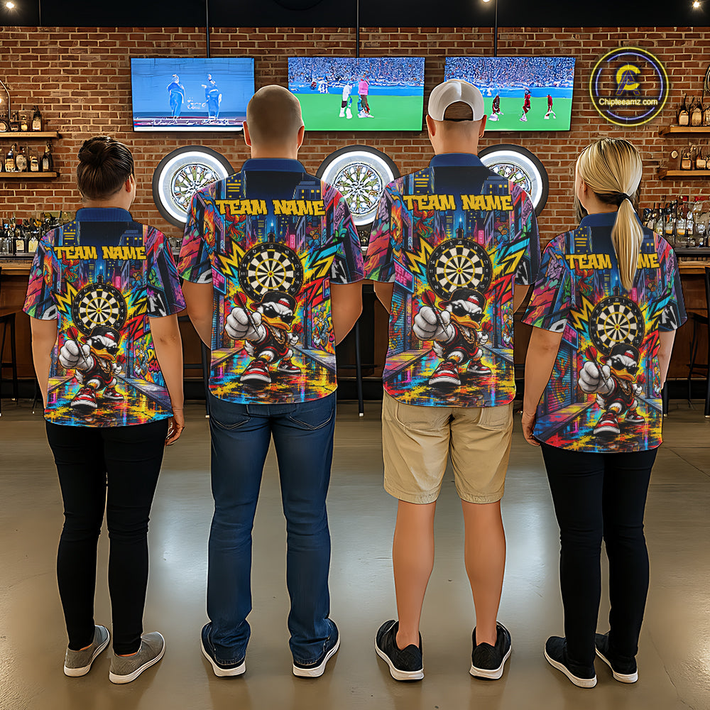 Custom Hip Hop Duck Funny Darts Shirt For Women Personalized Graffiti Darts Polo 1/4-Zip Darts Team Gift NYN5104