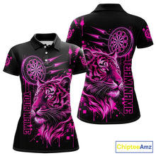 Load image into Gallery viewer, Pink Neon Tiger Lightning Dartboard Women Dart Polo Shirts Custom Name &amp; Team Dart Jerseys NYN2098