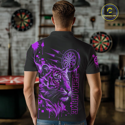 Purple Neon Tiger Lightning Dartboard Men Dart Polo Shirts Custom Name & Team Dart Jerseys NYN2099