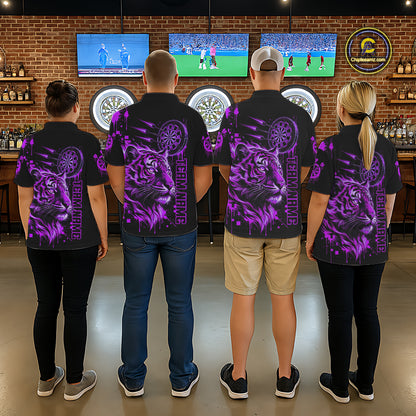 Purple Neon Tiger Lightning Dartboard Men Dart Polo Shirts Custom Name & Team Dart Jerseys NYN2099